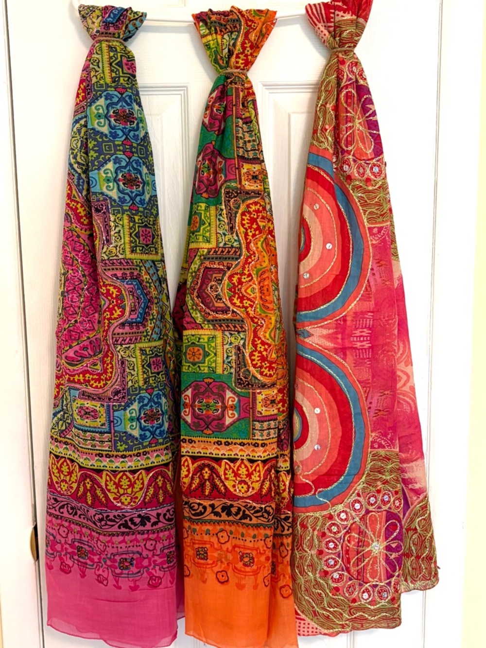 Set of 3 Sarong Wraps in Vibrant Pink, Orange, Coral